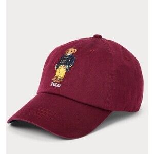 Polo Ralph Lauren Maroon Polo Bear Chino Ball Cap Leather Strapback Preowned